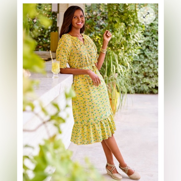 Talbots Dresses & Skirts - Talbots Yellow Floral Midi Dress